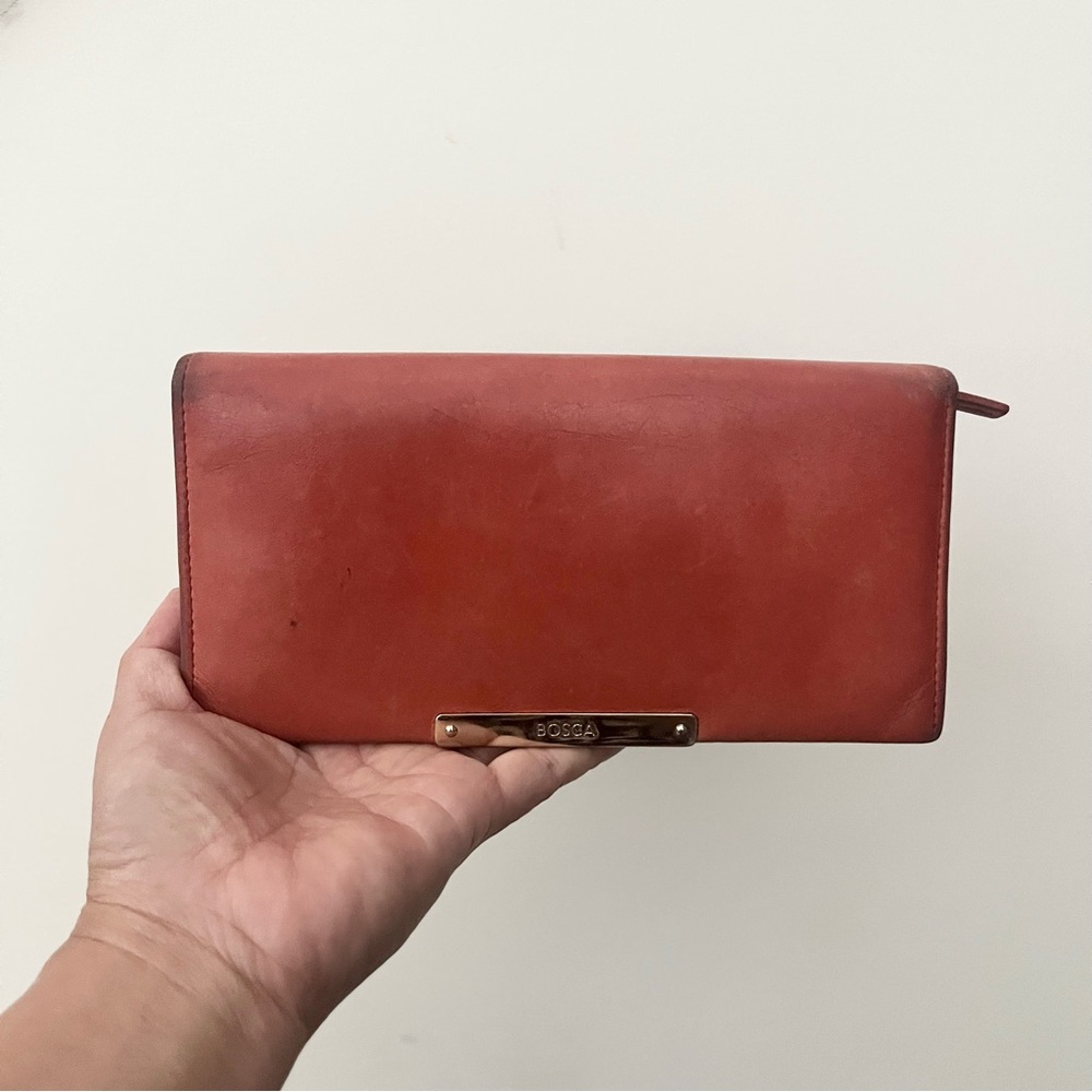 Bosca Light Red Leather Bifold Wallet Card Slots Made in Italy READ NOTES